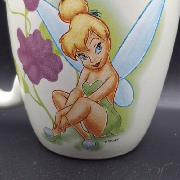 Disney Store Tinker Bell Fairies Ceramic Mug With Purple Flowers Green Interior - Picture 4 of 7